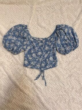 SO Goods for Life Blue Puff Sleeve Tie Top